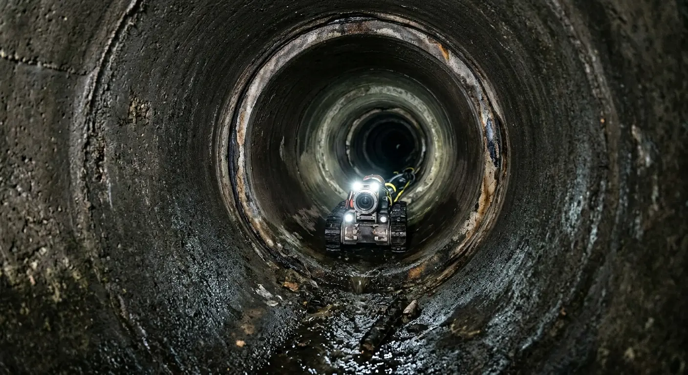 Robotic sewer camera inspecting pipe interior for Sewer Line Cleaning in Sterling